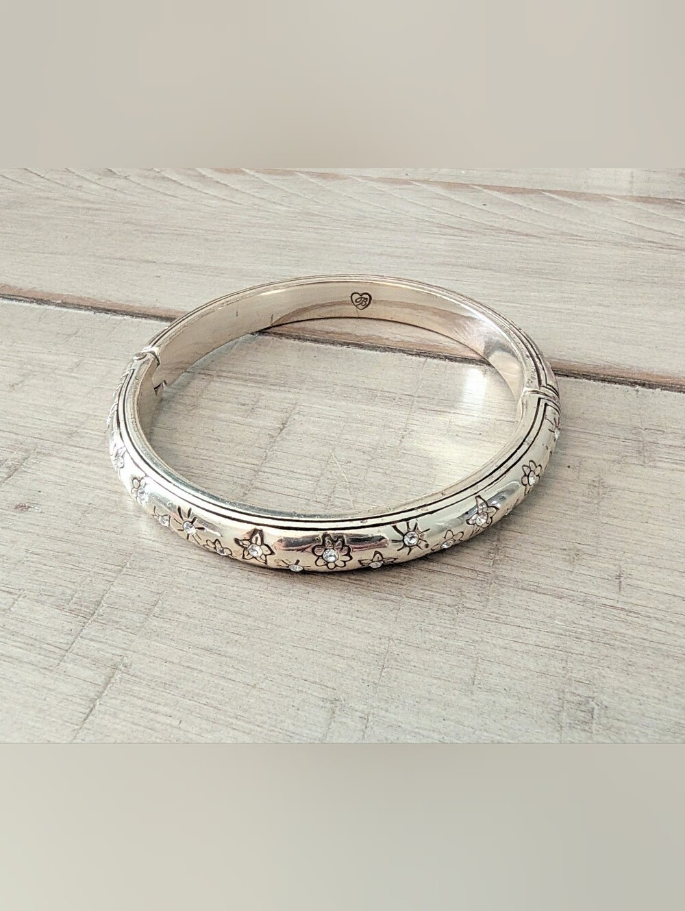 Brighton Crystal Sunburst Flower Hinged Bangle Bracelet